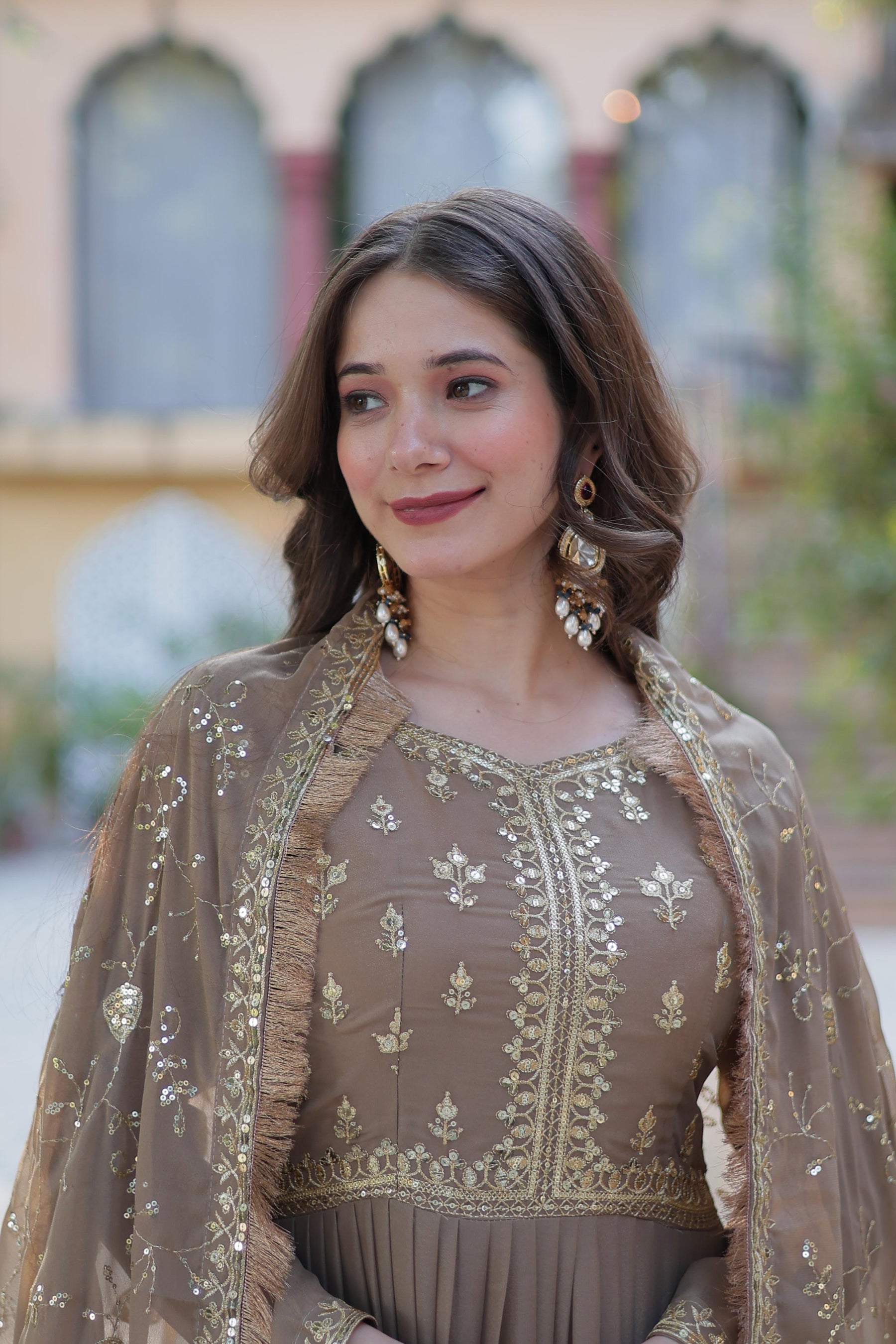 Ready to Wear Georgette Flair Gown with Designer Embroidered Dupatta