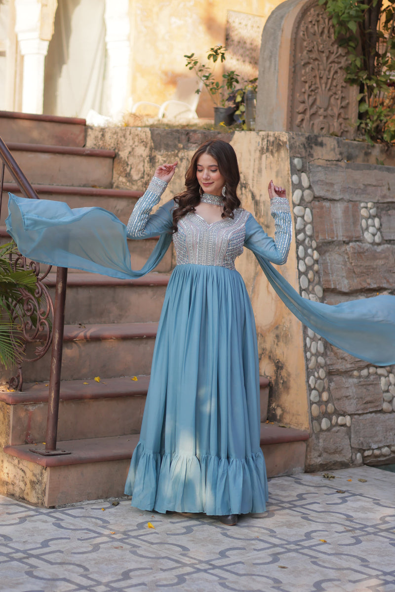 BLUE & PURPLE Premium Designer Readymade Gown Collection