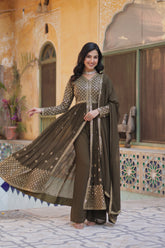 Designer Green & Red Faux Georgette Kurti set