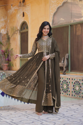 Designer Green & Red Faux Georgette Kurti set