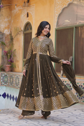 Designer Green & Red Faux Georgette Kurti set