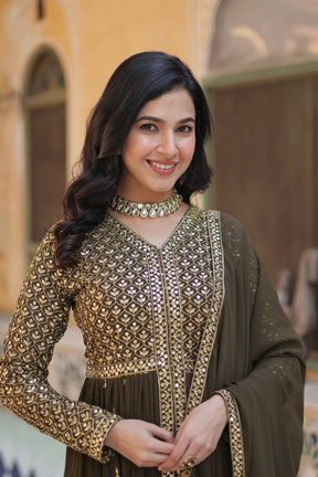 Designer Green & Red Faux Georgette Kurti set