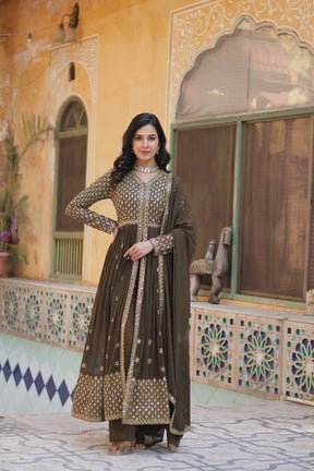 Designer Green & Red Faux Georgette Kurti set