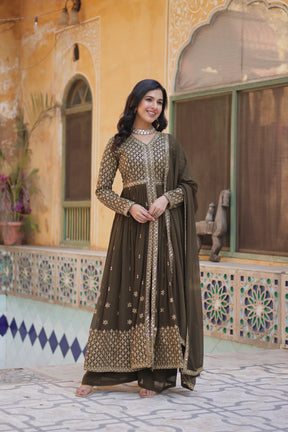 Designer Green & Red Faux Georgette Kurti set