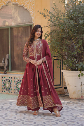 Designer Green & Red Faux Georgette Kurti set