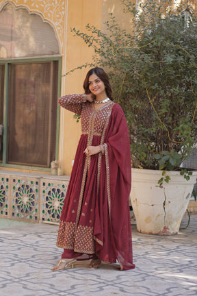 Designer Green & Red Faux Georgette Kurti set