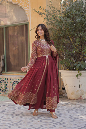 Designer Green & Red Faux Georgette Kurti set