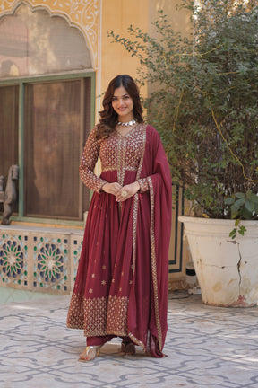 Designer Green & Red Faux Georgette Kurti set