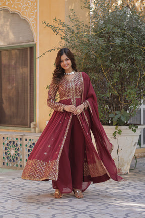 Designer Green & Red Faux Georgette Kurti set