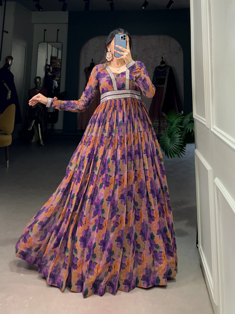 Georgette Floral Print Ready to Wear Gown