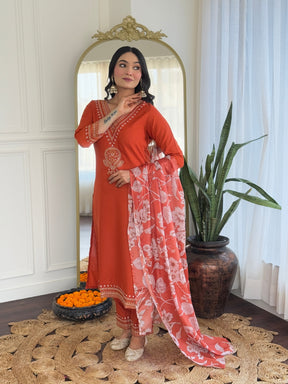 Orange & Pink Elegant Kurti Set with Dupatta