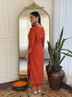Orange & Pink Elegant Kurti Set with Dupatta