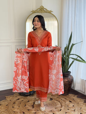 Orange & Pink Elegant Kurti Set with Dupatta
