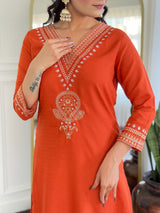 Orange & Pink Elegant Kurti Set with Dupatta