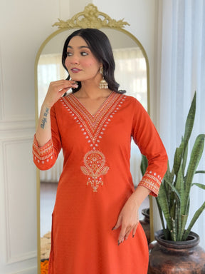 Orange & Pink Elegant Kurti Set with Dupatta