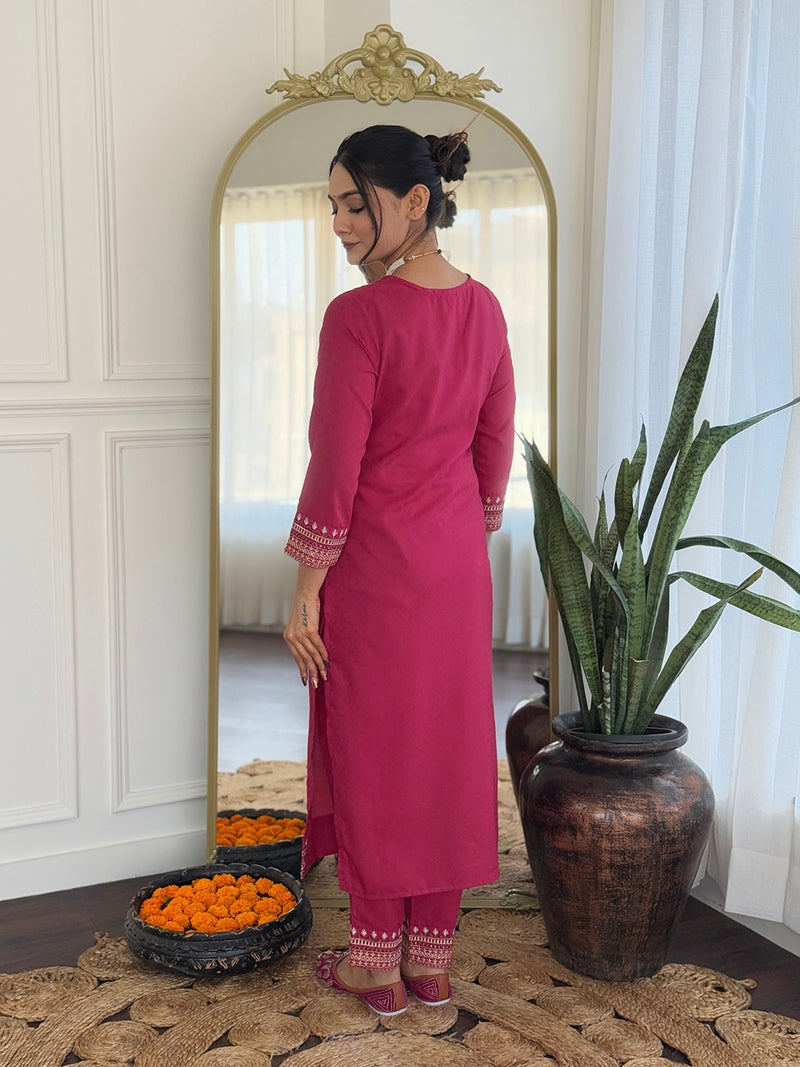 Orange & Pink Elegant Kurti Set with Dupatta