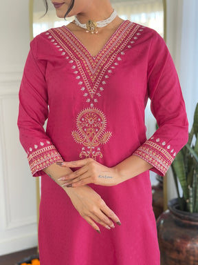 Orange & Pink Elegant Kurti Set with Dupatta