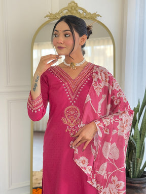 Orange & Pink Elegant Kurti Set with Dupatta