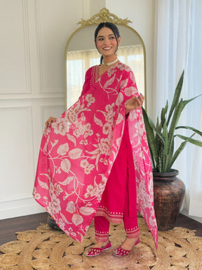 Orange & Pink Elegant Kurti Set with Dupatta