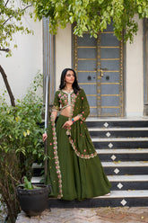Georgette Mehendi Sequins & Thread Embroidery Lehenga