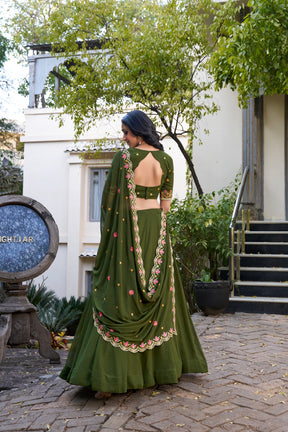 Georgette Mehendi Sequins & Thread Embroidery Lehenga
