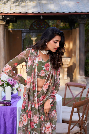 Marble Prints with Pearls lace saree