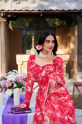 Marble Prints with Pearls lace saree