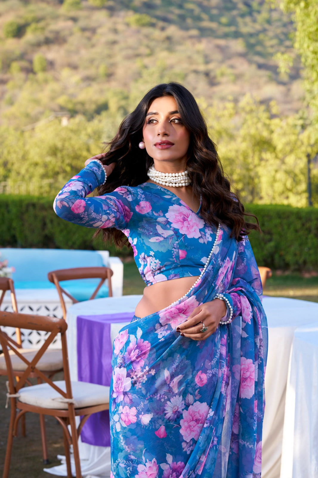 Marble Prints with Pearls lace saree