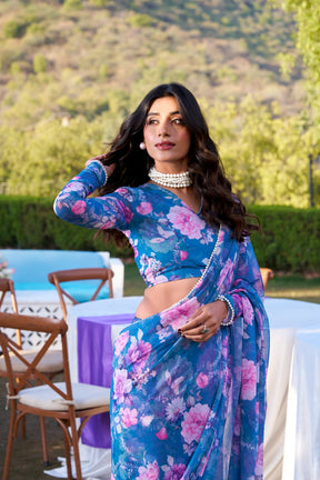 Marble Prints with Pearls lace saree