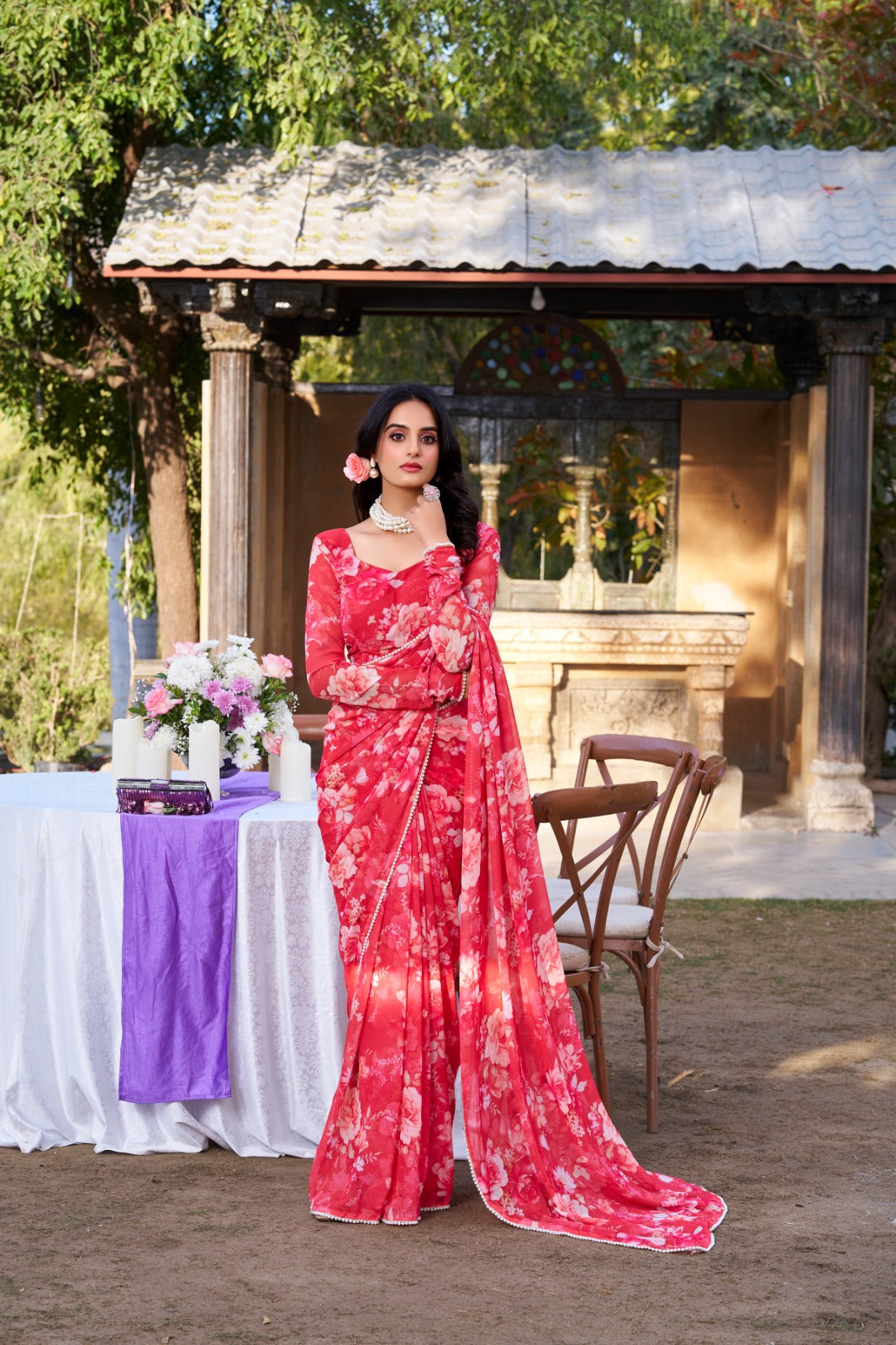 Marble Prints with Pearls lace saree
