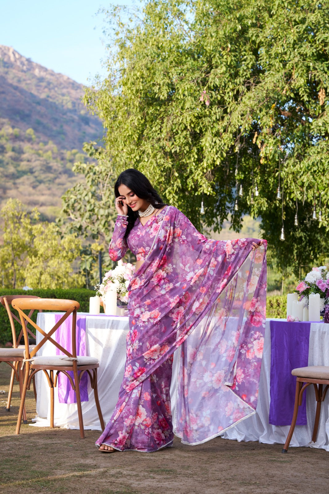 Marble Prints with Pearls lace saree