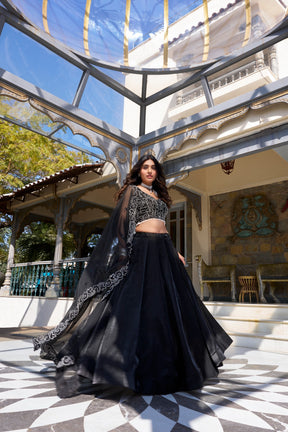 Stunning Black Star Satin Lehenga
