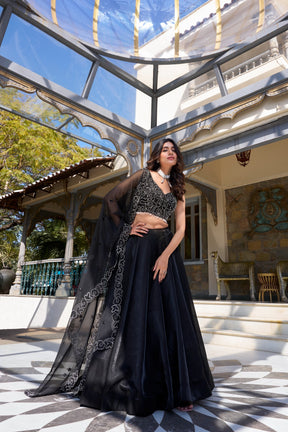 Stunning Black Star Satin Lehenga