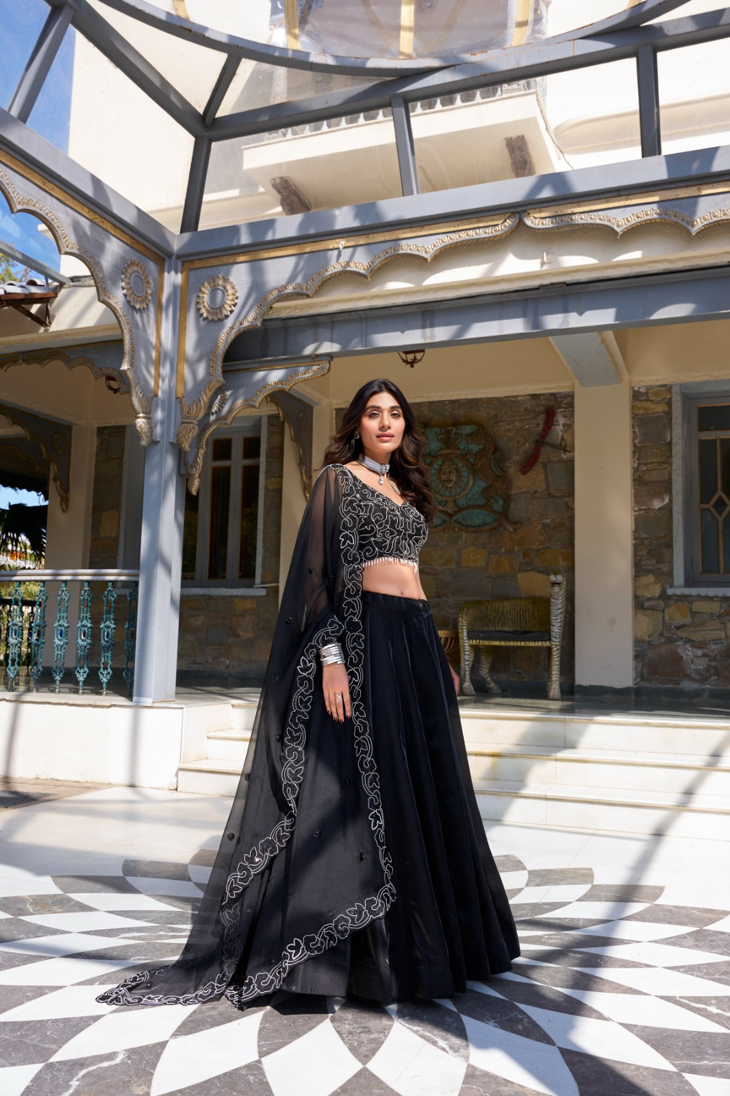 Stunning Black Star Satin Lehenga