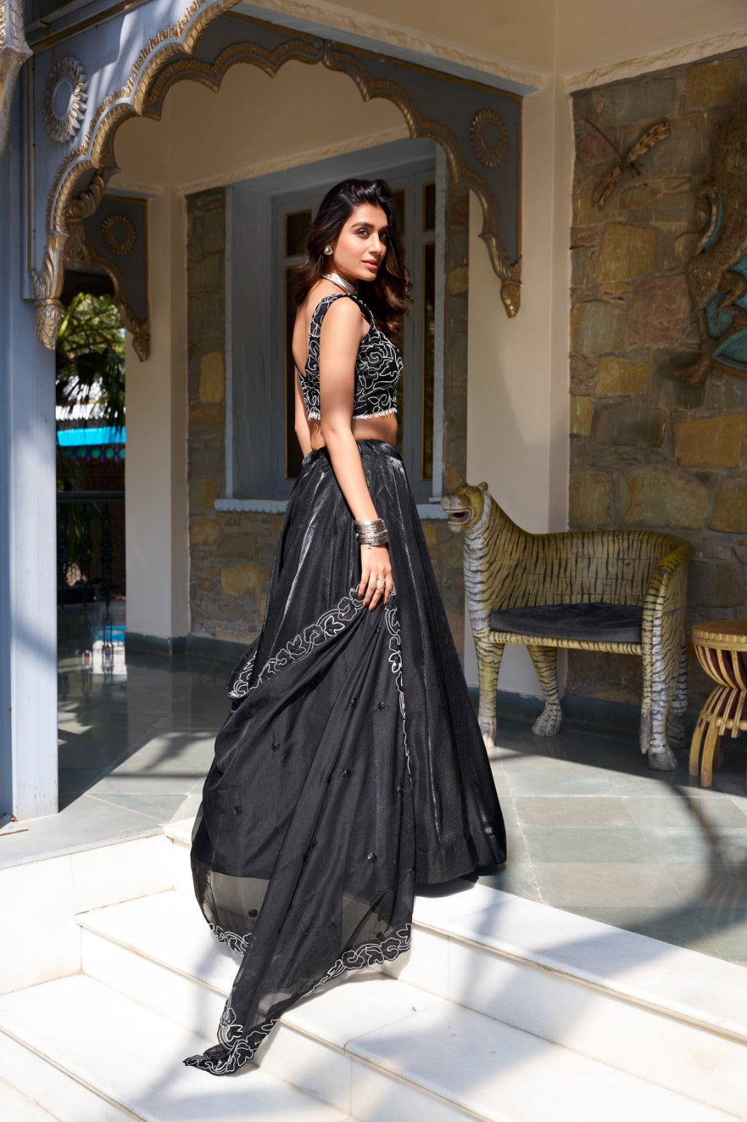 Stunning Black Star Satin Lehenga