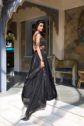Stunning Black Star Satin Lehenga