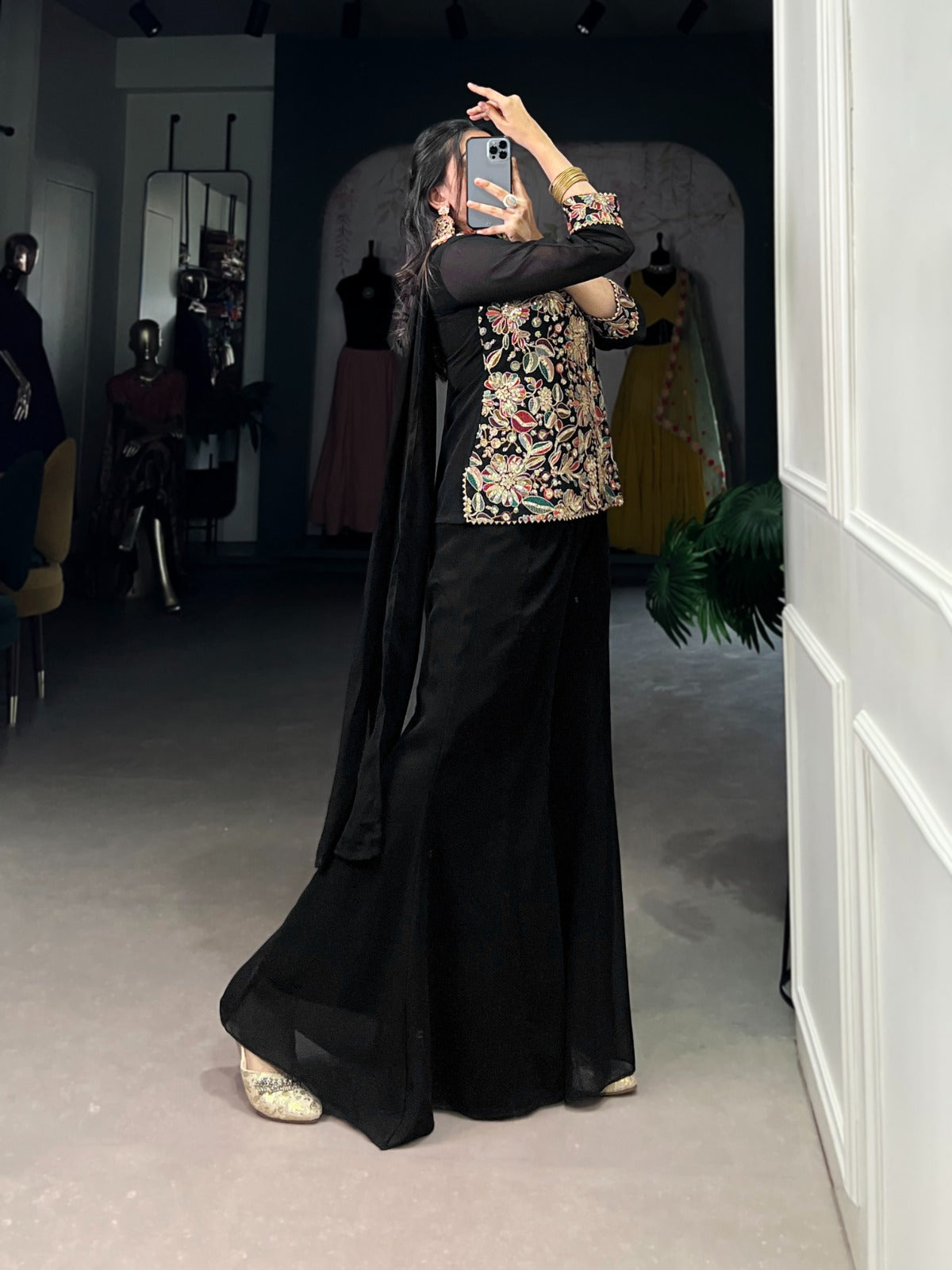 Black Georgette Plazzo Kurti Set