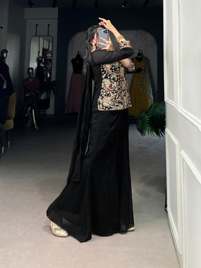 Black Georgette Plazzo Kurti Set