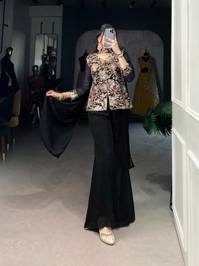 Black Georgette Plazzo Kurti Set