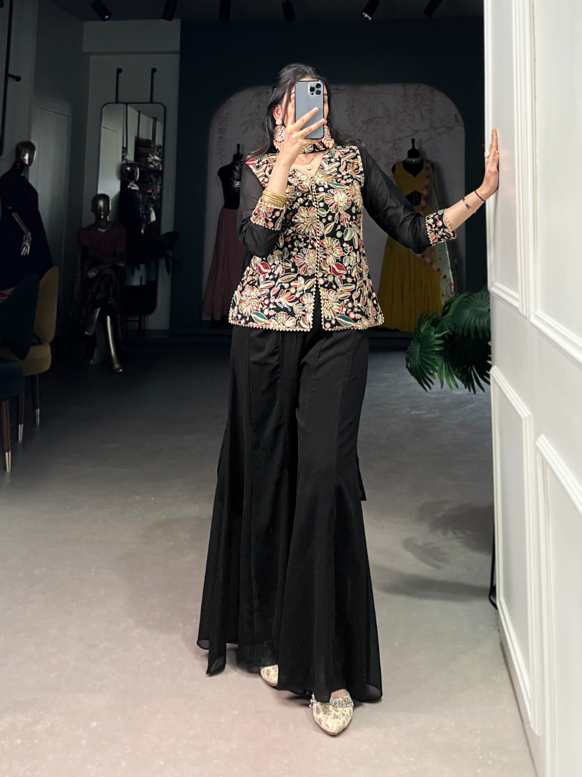 Black Georgette Plazzo Kurti Set