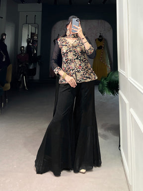 Black Georgette Plazzo Kurti Set