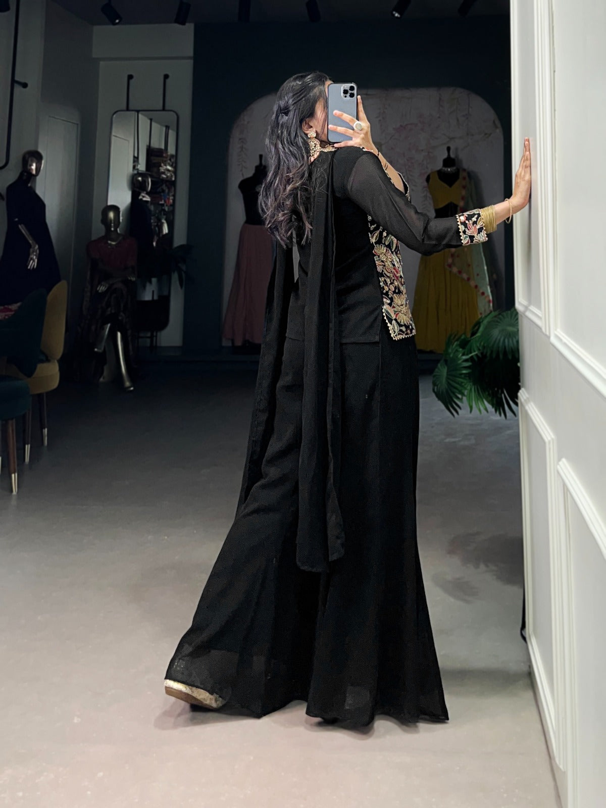 Black Georgette Plazzo Kurti Set