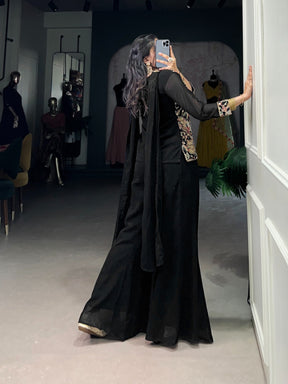 Black Georgette Plazzo Kurti Set