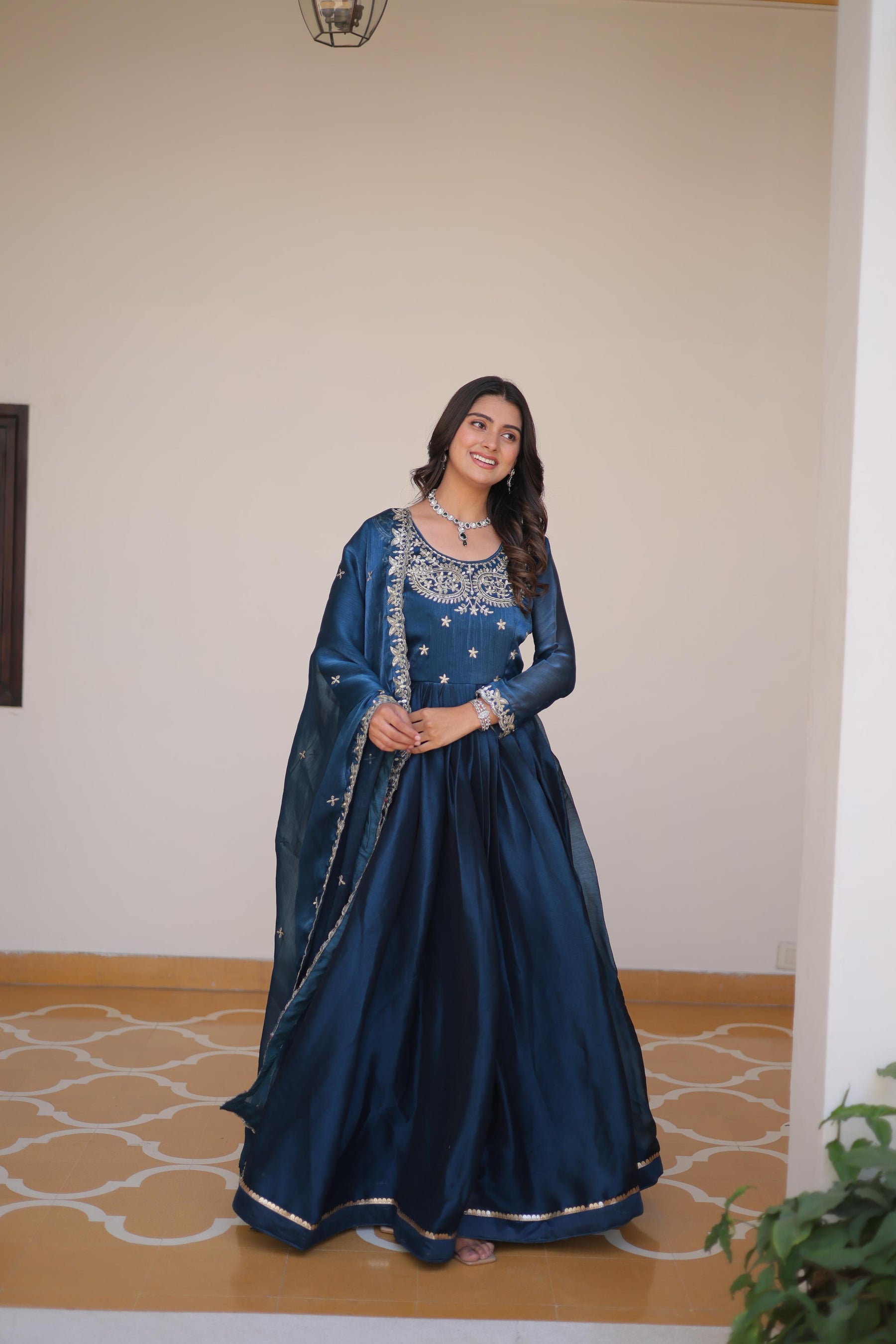 Luxurious Festival Long Gown with Dupatta