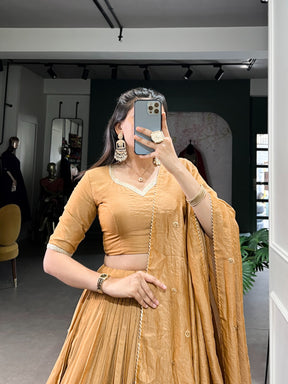 Green & Gold Pure Chanderi Zari Work Lehenga Choli