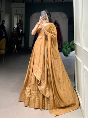 Green & Gold Pure Chanderi Zari Work Lehenga Choli