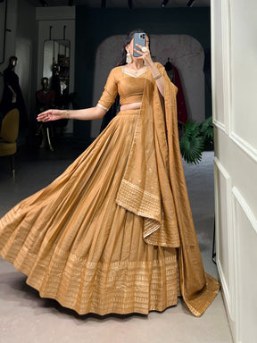 Green & Gold Pure Chanderi Zari Work Lehenga Choli