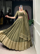 Green & Gold Pure Chanderi Zari Work Lehenga Choli