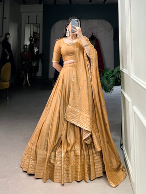 Green & Gold Pure Chanderi Zari Work Lehenga Choli