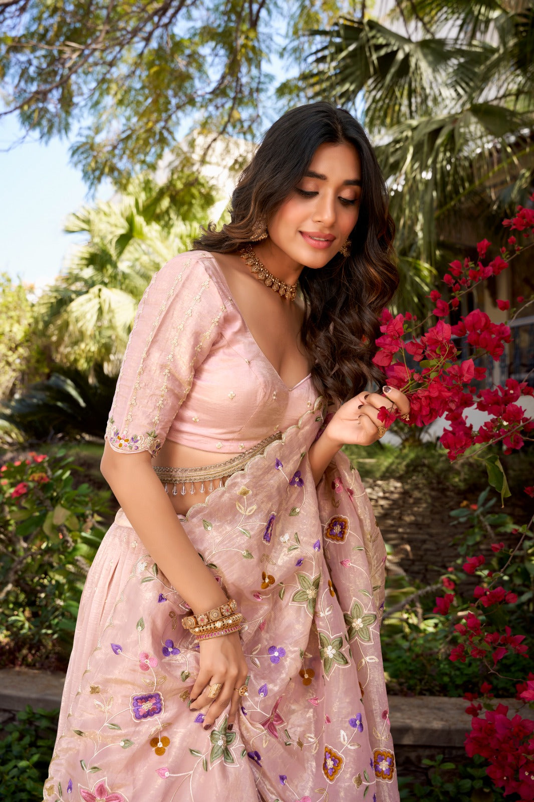 Light Pink Gold Crush Elegance Lehenga